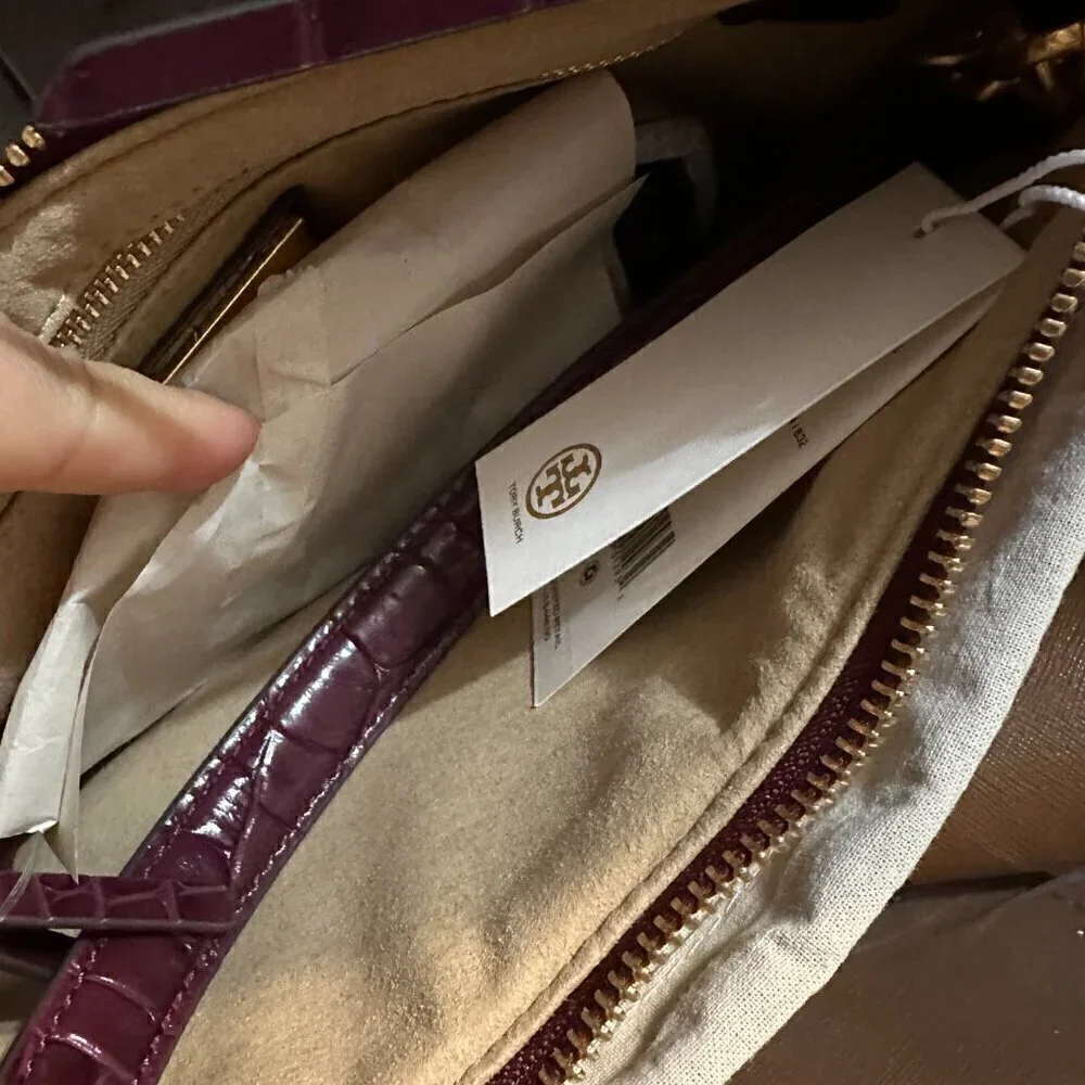 NWT! NEW! Tory Burch T MONOGRAM CHENILLE STUDIO BAG -Claret